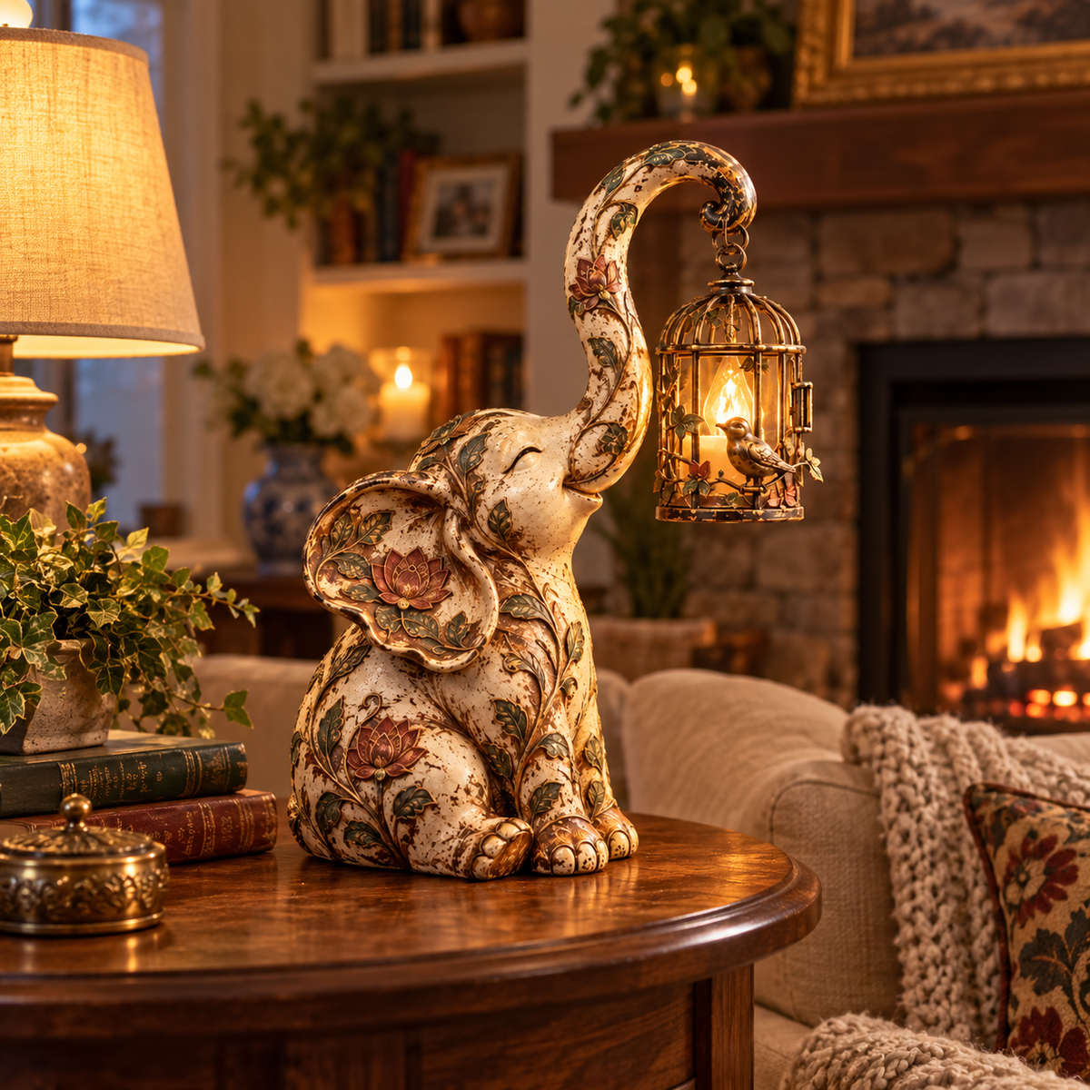 🐘🔥Vintage Elephant Light – Boho Floral Decor with a Warm Cozy Glow