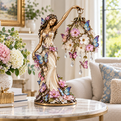 🦋 Butterfly Lady Accent Lamp – Elegant Floral Goddess Light with Crystal Drops