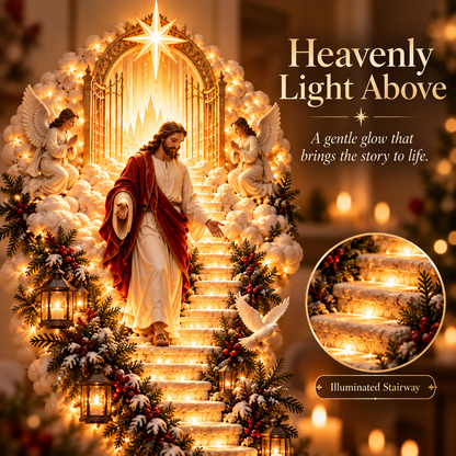 ⏳ Last day to save 49% –✨ Jesus Light of Heaven Christmas Wall Hanging | Illuminated Nativity Stairway Decor ✝️