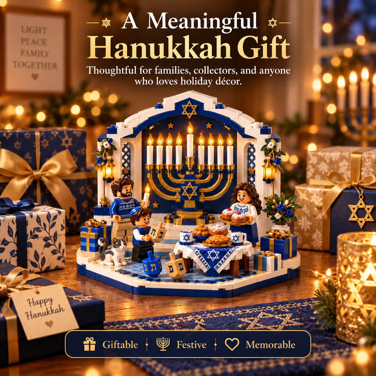 🔥49% OFF 🧩 Hanukkah Family Light Building Block Display Set🕎