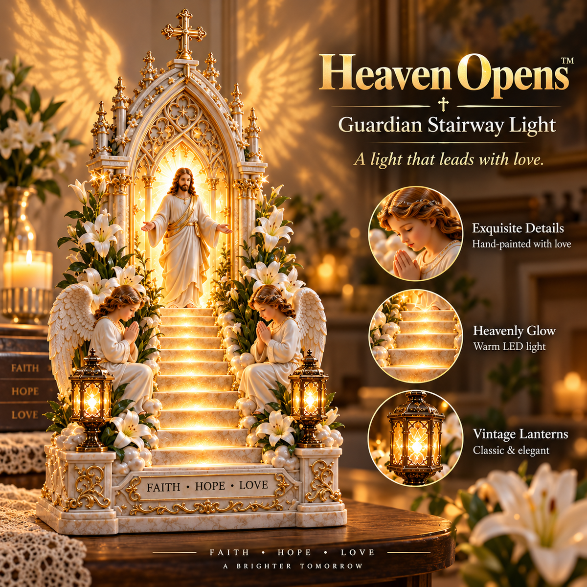 ✨ ✝️Heaven Opens™ – Step-by-Step Illuminated Jesus Stairway | Faith, Hope & Love
