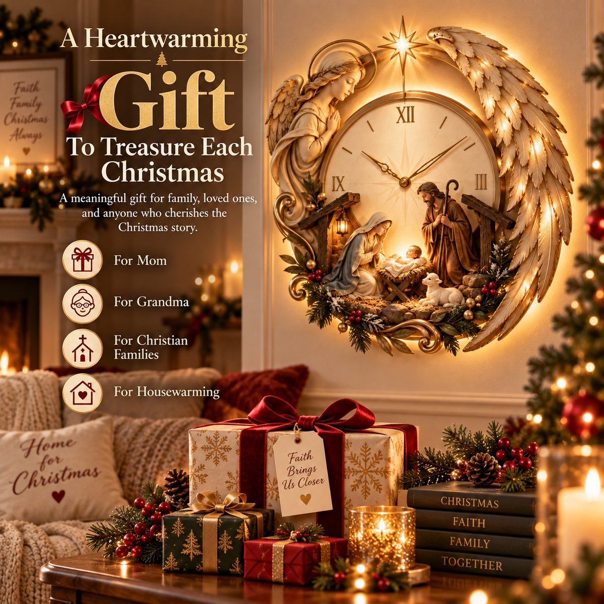 👼 ⏰LAST DAY 50% OFF ✨ Bethlehem Angel Nativity Glow Clock