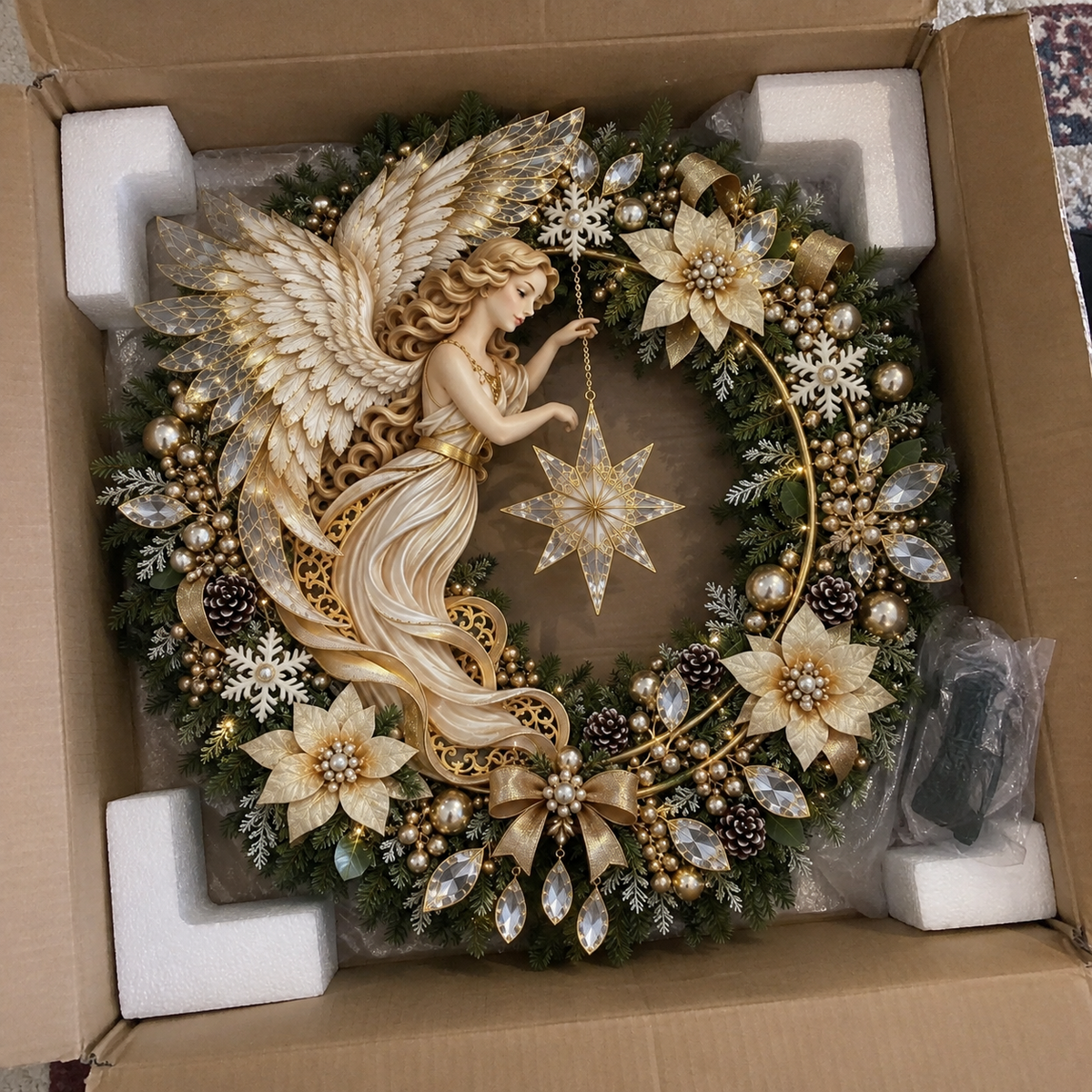 ✨ „Heavenly Angel“-Weihnachtskranz – Beleuchtete Türdekoration für die Feiertage ✨