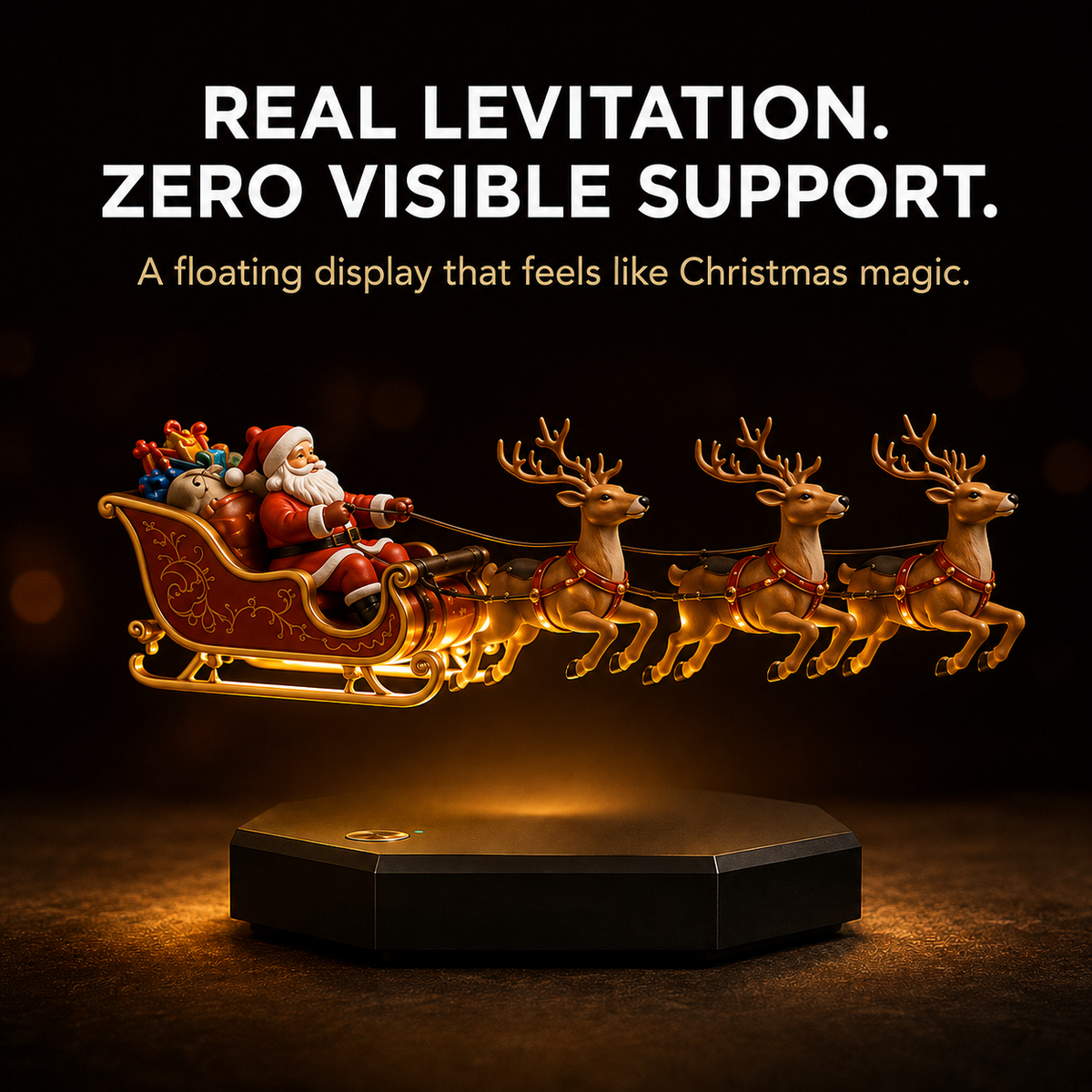 ⚡🎅Floating Santa Sleigh with 4 Reindeer-Magnetic Christmas Magic