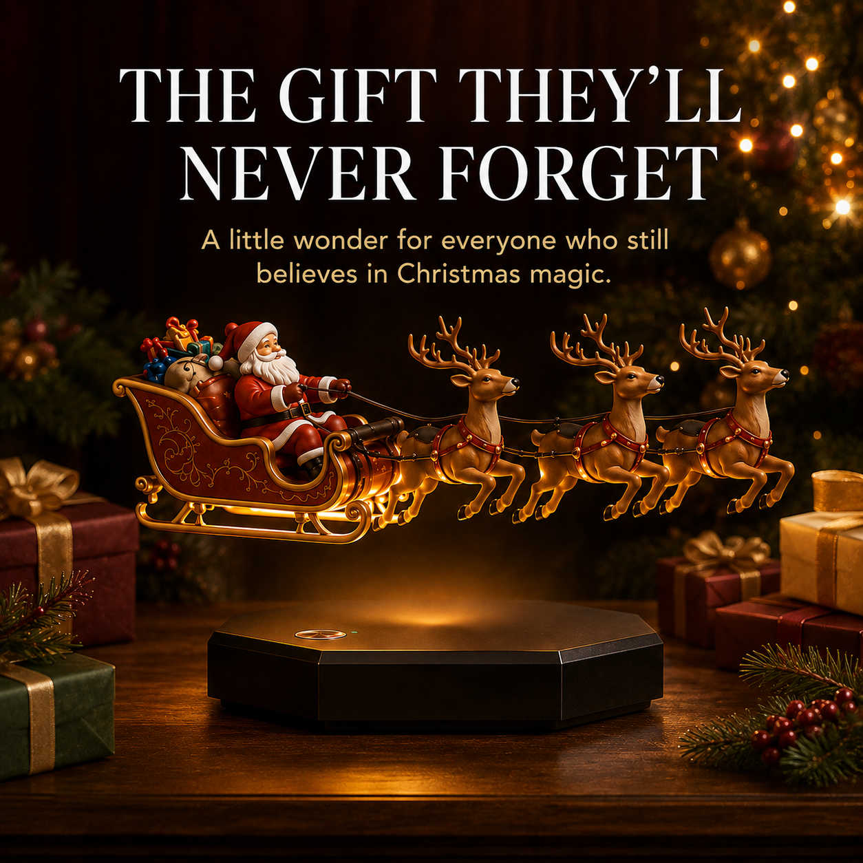 ⚡🎅Floating Santa Sleigh with 4 Reindeer-Magnetic Christmas Magic