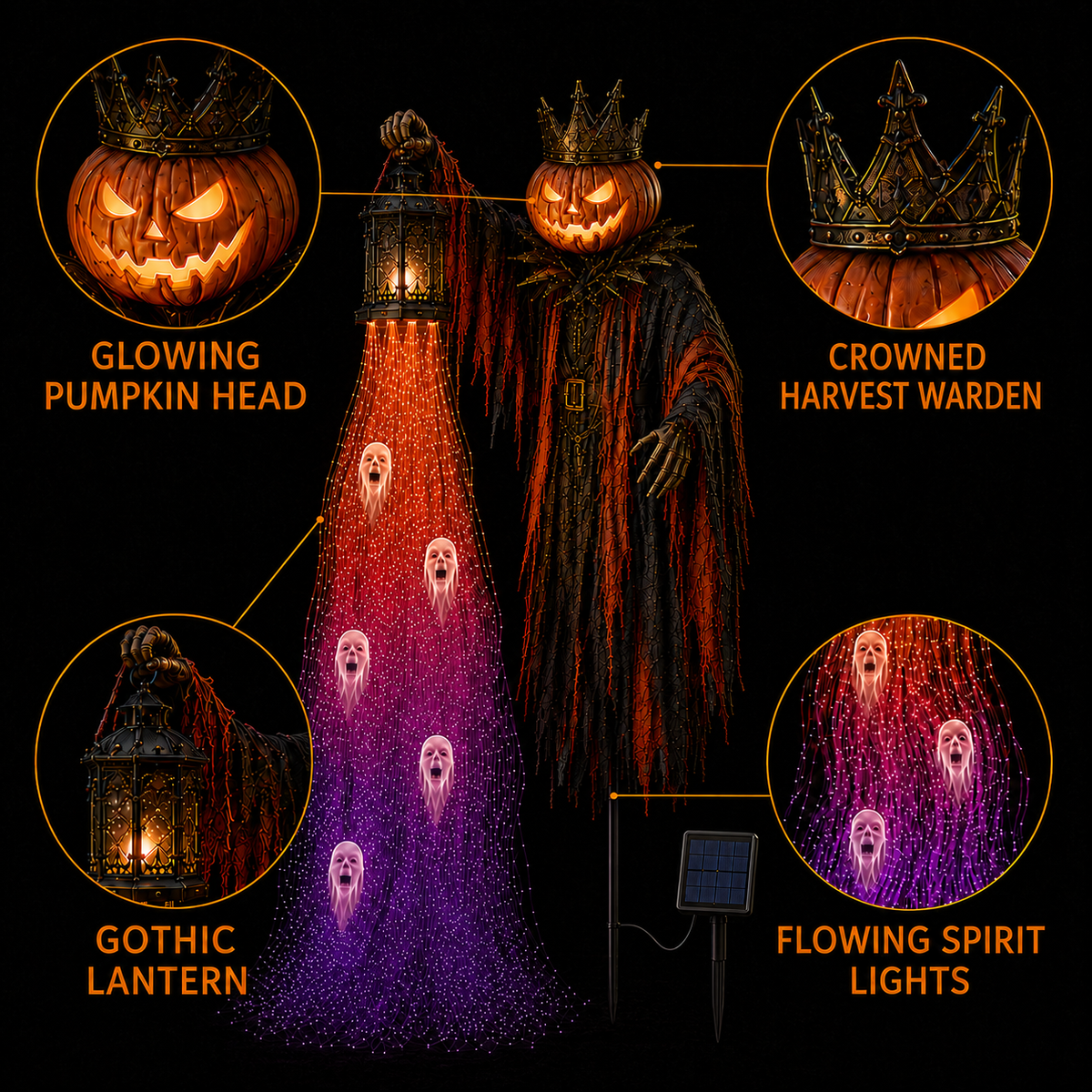 🎃 Today Only: 49% OFF – The Crowned Harvest Warden Glowing Spirit Solar Garden Light