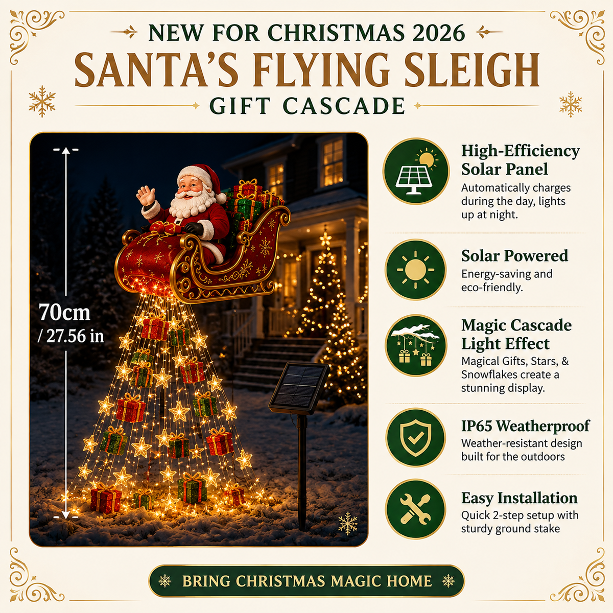 🎄🎅✨ 2026 New Santa’s Flying Sleigh Gift Cascade – Solar Christmas Garden Light