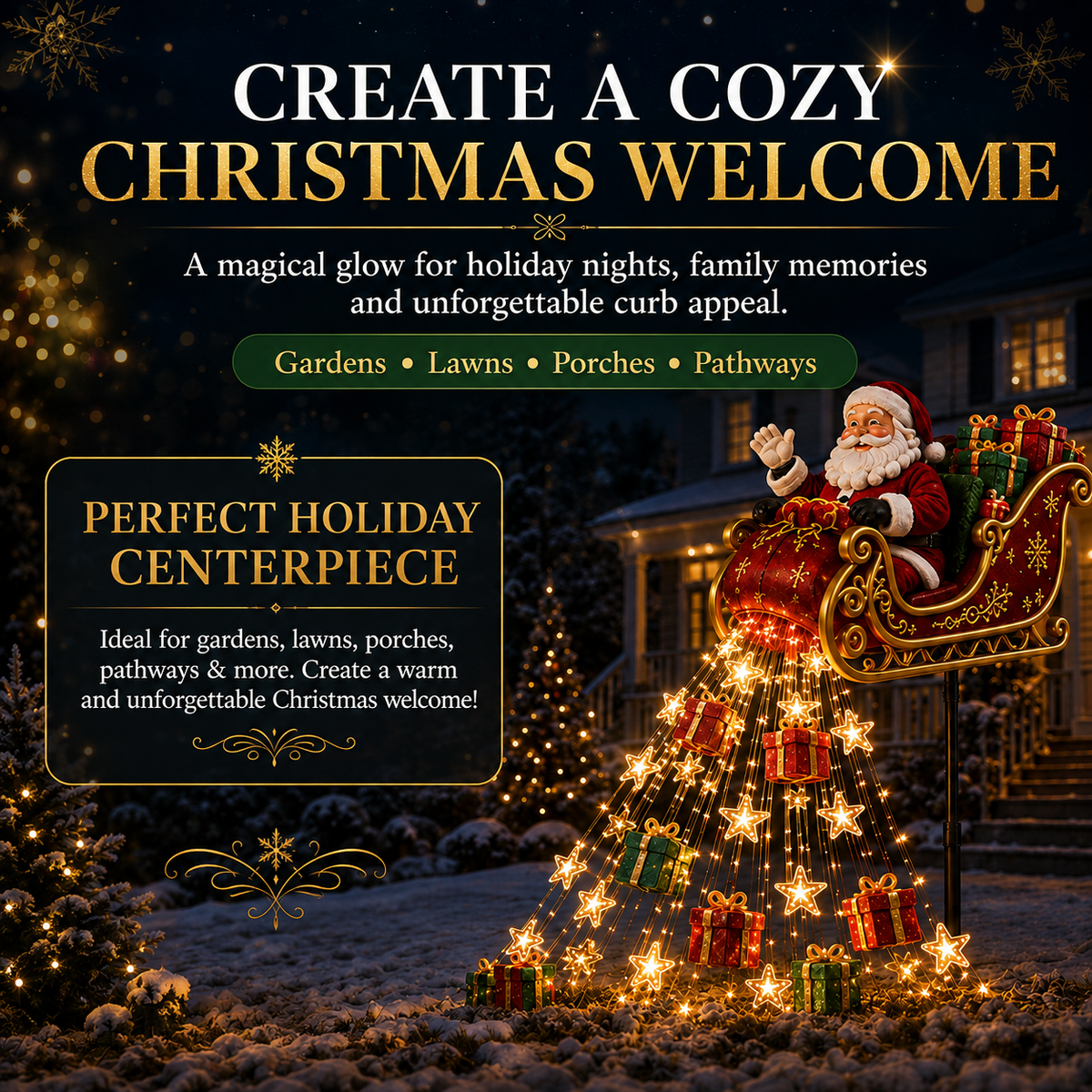 🎄🎅✨ 2026 New Santa’s Flying Sleigh Gift Cascade – Solar Christmas Garden Light