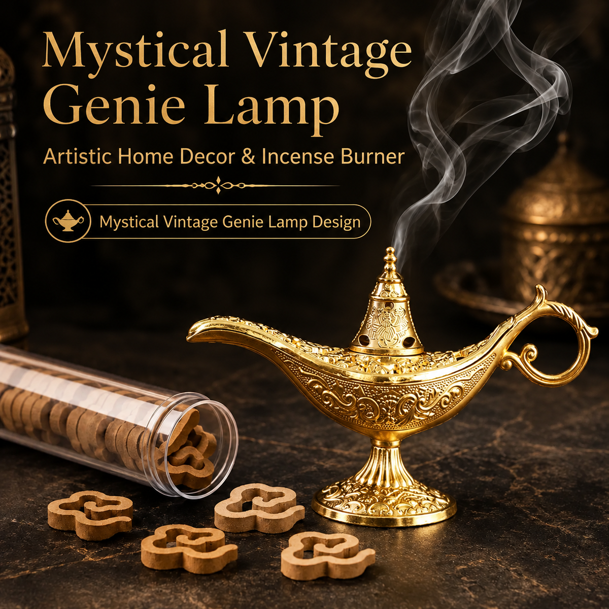 🔥Vintage Aladdin Genie Lamp Incense Holder🎁42 Sandalwood Chips Free