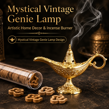🔥Vintage Aladdin Genie Lamp Incense Holder🎁42 Sandalwood Chips Free