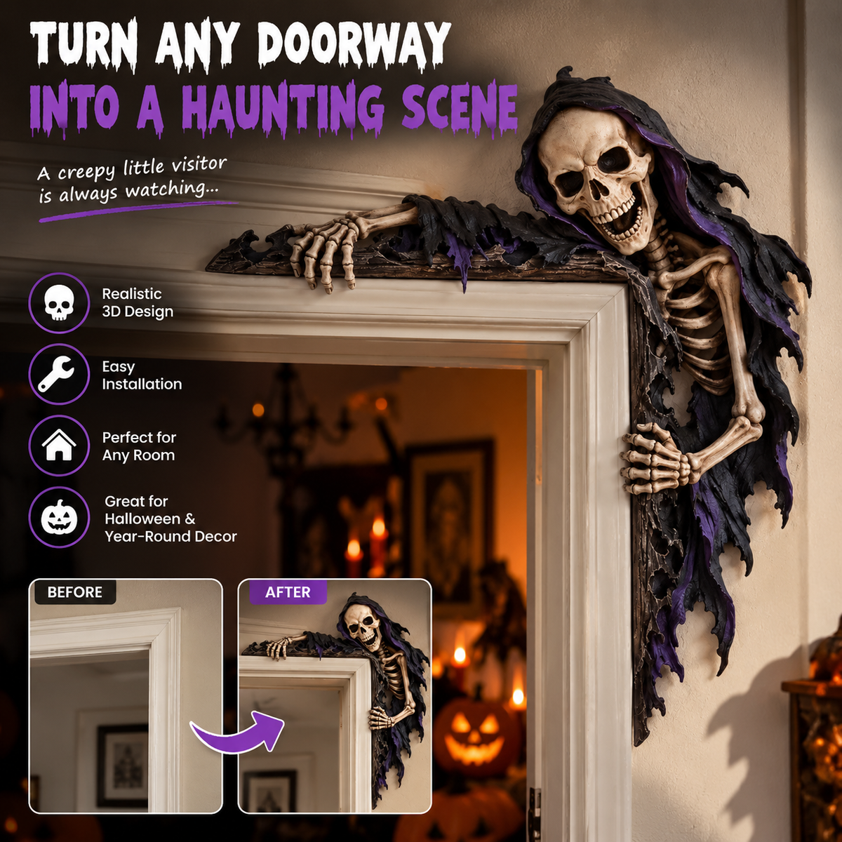 💀 Spooky Reaper Door Frame Corner Decor