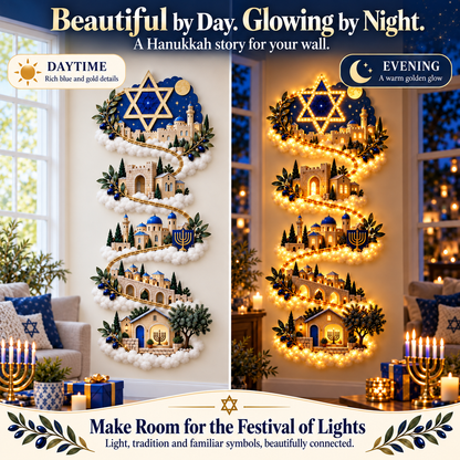 🔥🏘🕎 Hanukkah Festival of Lights Wall Decor Collection – 4 Glowing Designs Celebrating Eight Nights of Light ✨
