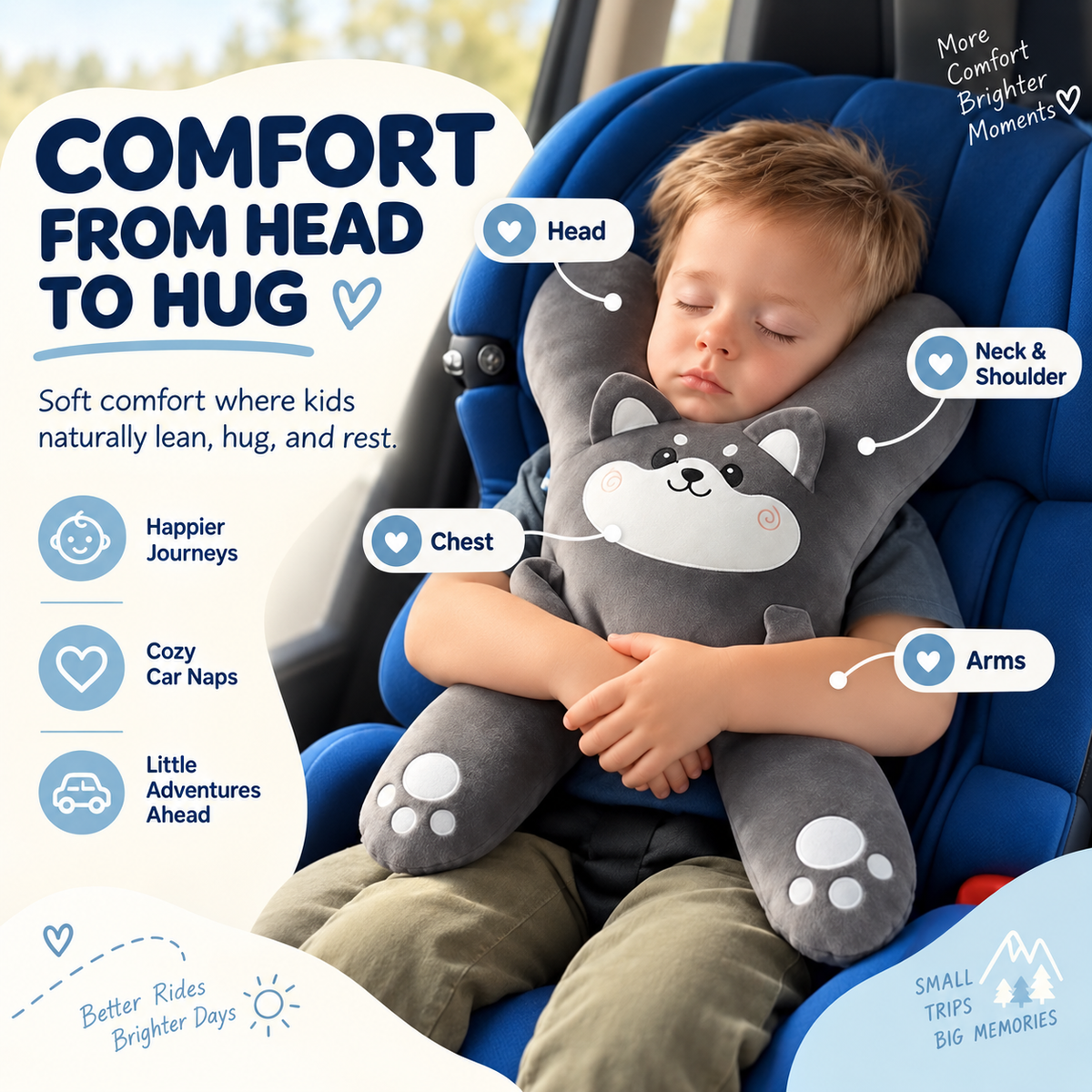 🧸 Kids Car Travel Pillow – Cozy Full-Body Hug & Nap Buddy