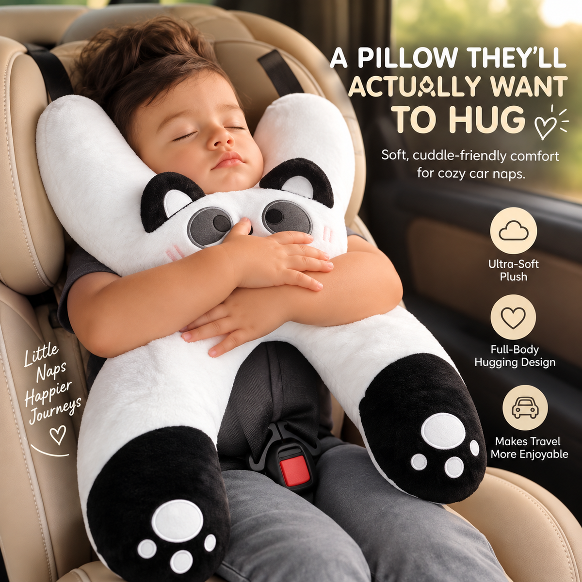 🧸 Kids Car Travel Pillow – Cozy Full-Body Hug & Nap Buddy