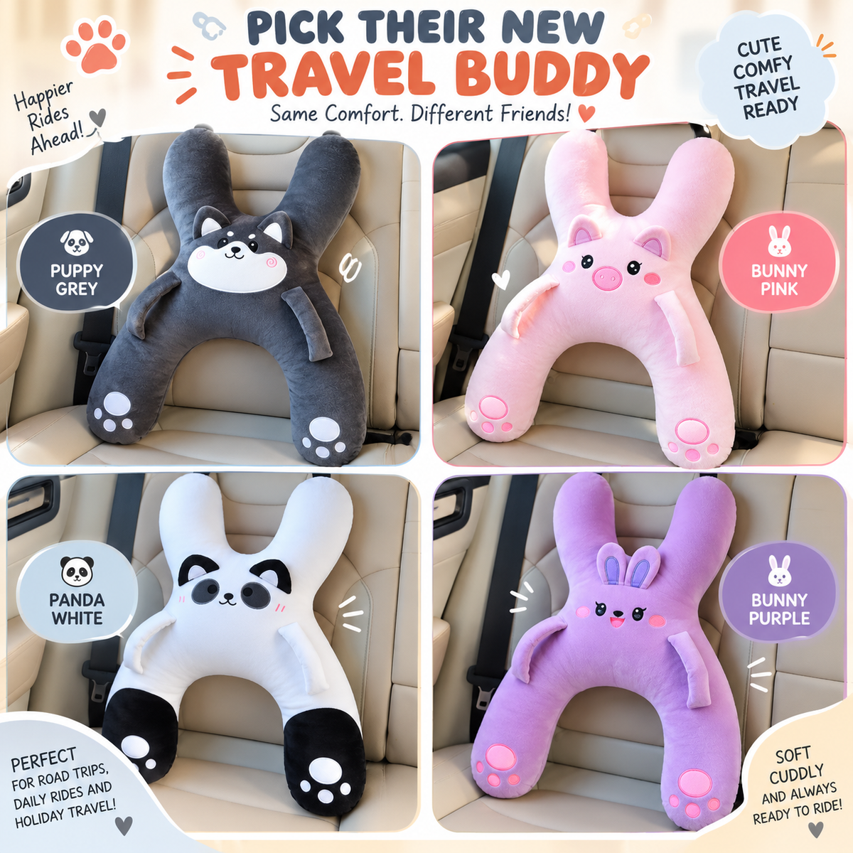 🧸 Kids Car Travel Pillow – Cozy Full-Body Hug & Nap Buddy