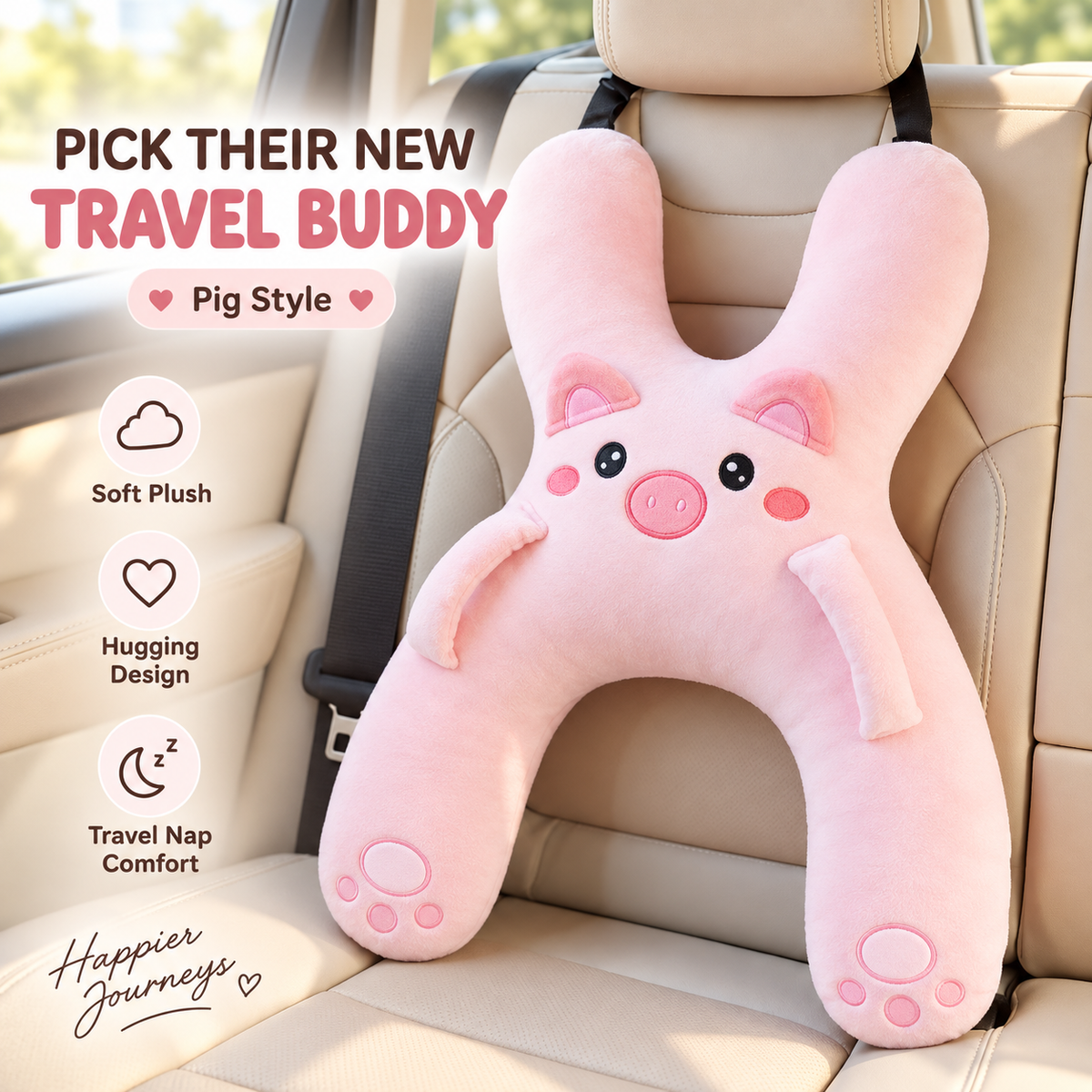 🧸 Kids Car Travel Pillow – Cozy Full-Body Hug & Nap Buddy