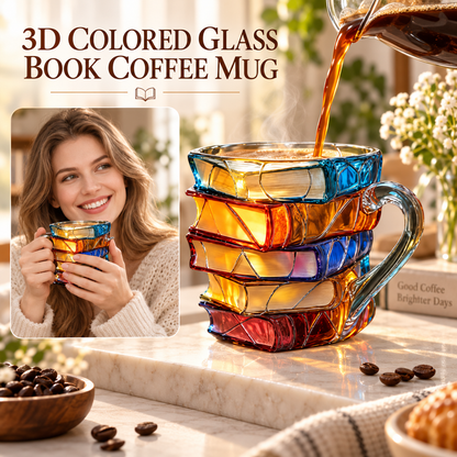 📚 Hand-Painted 3D Book Stack Glass Mug –  A Gift That Reads As Thoughtful. ☕