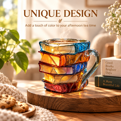 📚 Hand-Painted 3D Book Stack Glass Mug –  A Gift That Reads As Thoughtful. ☕