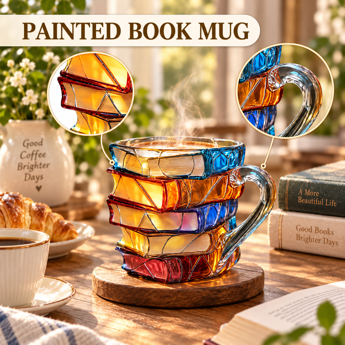 📚 Hand-Painted 3D Book Stack Glass Mug –  A Gift That Reads As Thoughtful. ☕