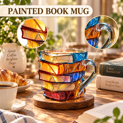 📚 Hand-Painted 3D Book Stack Glass Mug –  A Gift That Reads As Thoughtful. ☕