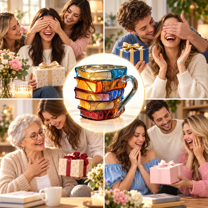 📚 Hand-Painted 3D Book Stack Glass Mug –  A Gift That Reads As Thoughtful. ☕