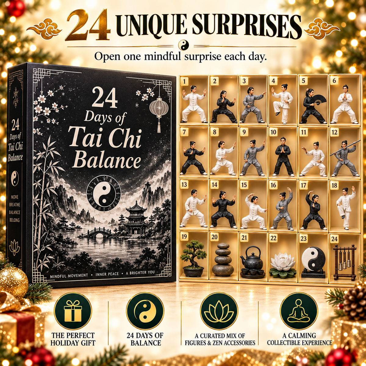 🎅CHRISTMAS KICKOFF 49% OFF - 2026 Days of Tai Chi Balance Blind Box - 24-Day Festive Countdown, Tai Chi Collectible Figures Blind Box - Gift For Tai Chi Lovers