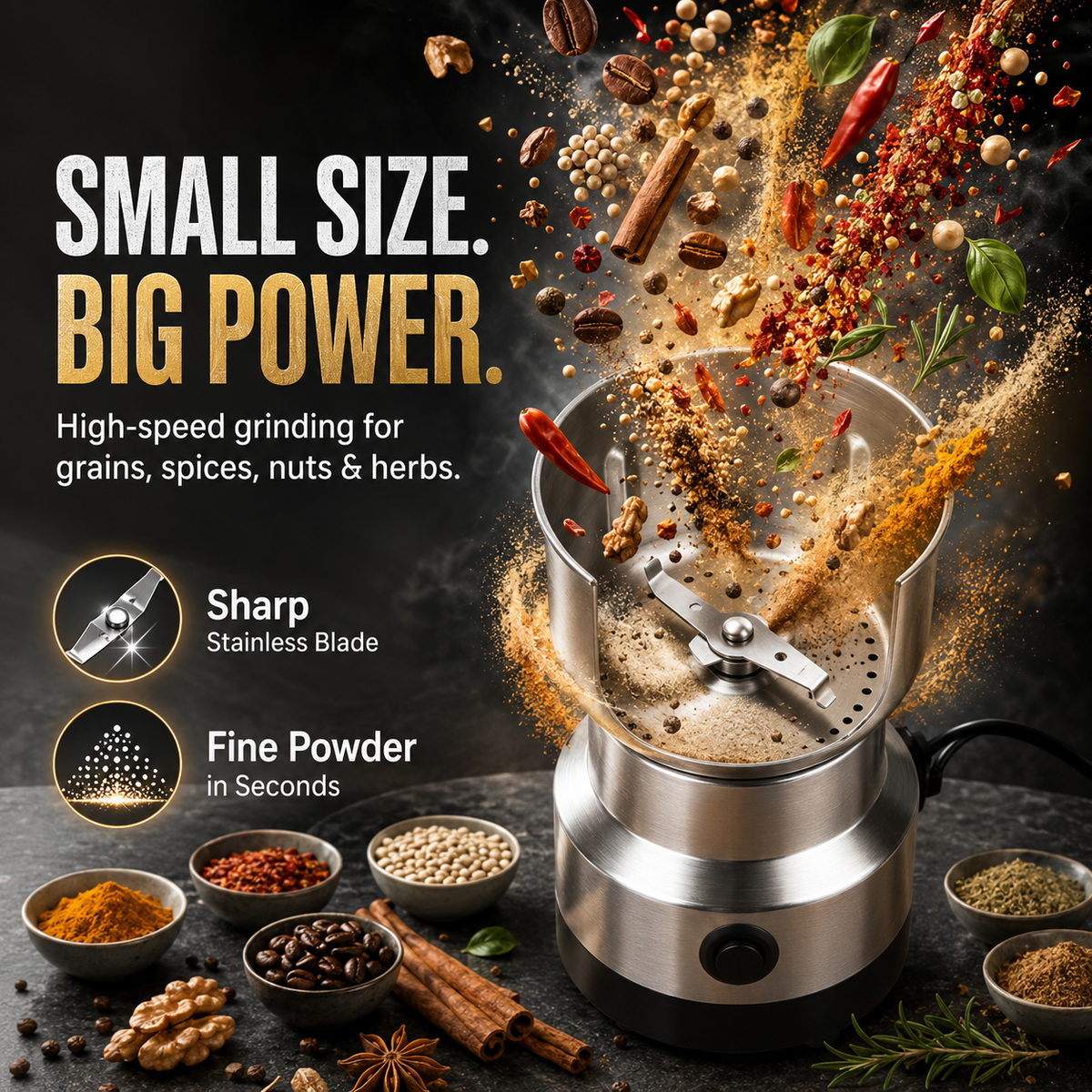 ✨ High-Speed Stainless Steel Grain Grinder✨
