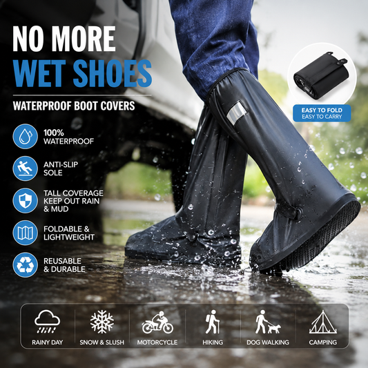 🌧️ 100% Waterproof High-Tube Shoe Covers | Anti-Slip Rain Boot Protectors 👟