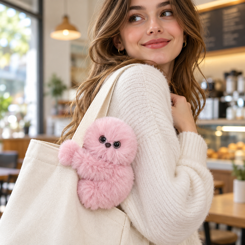 👀 Interactive Fluffy Bag Charm – Cute Head-Turning Plush Companion