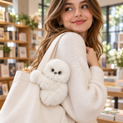 👀 Interactive Fluffy Bag Charm – Cute Head-Turning Plush Companion