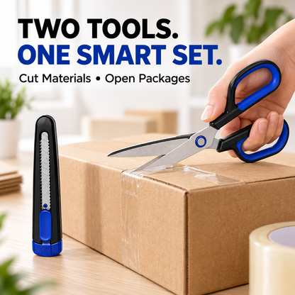 ✂️ 2-in-1 Anti-Adhesive Scissors & Box Cutter – Stainless Steel Multi Tool