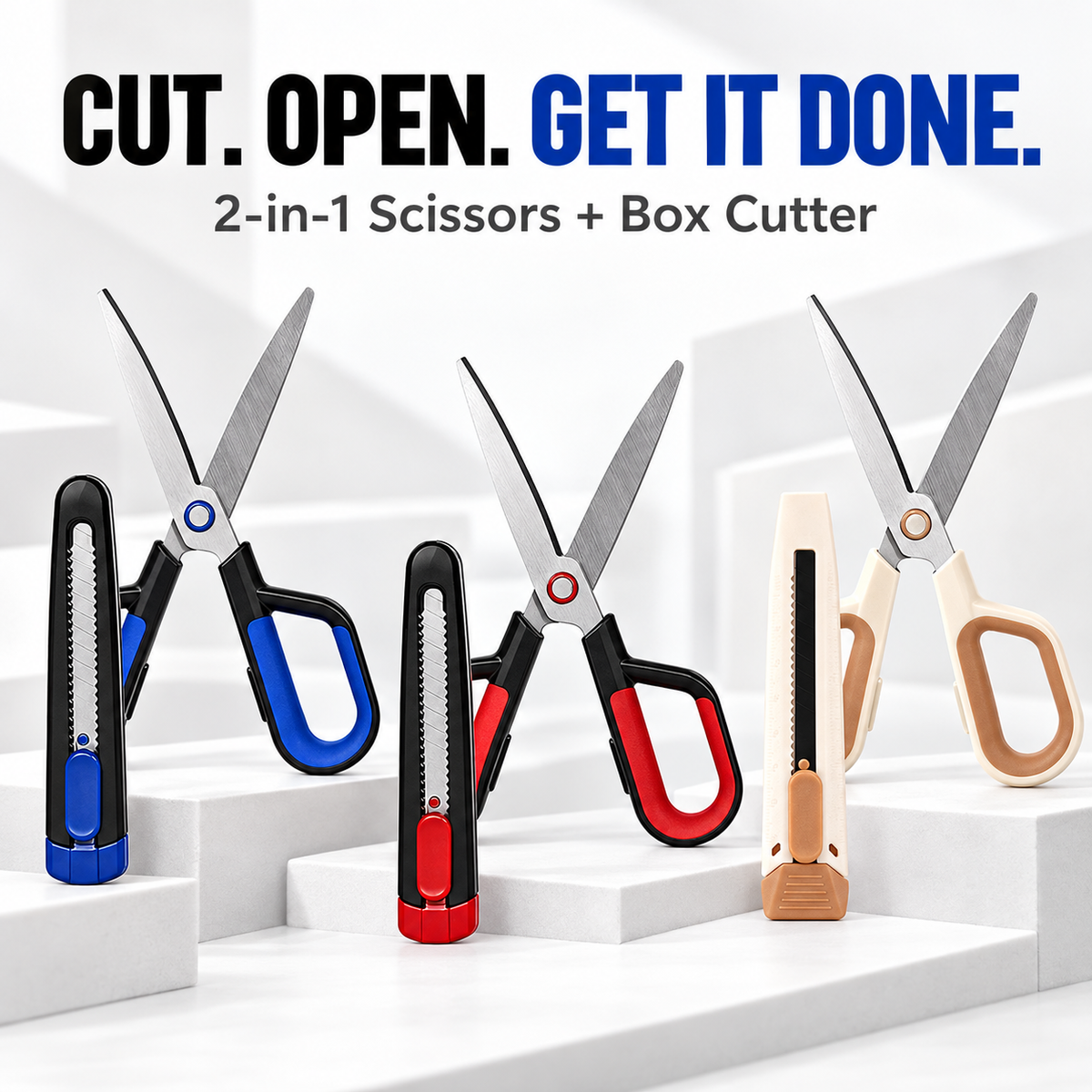 ✂️ 2-in-1 Anti-Adhesive Scissors & Box Cutter – Stainless Steel Multi Tool