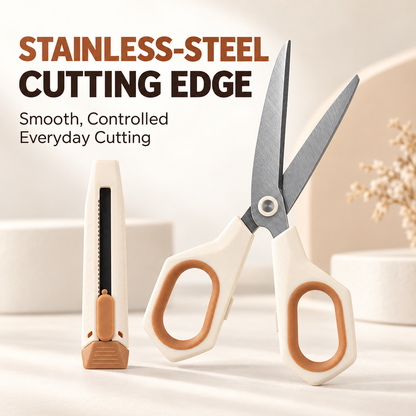✂️ 2-in-1 Anti-Adhesive Scissors & Box Cutter – Stainless Steel Multi Tool