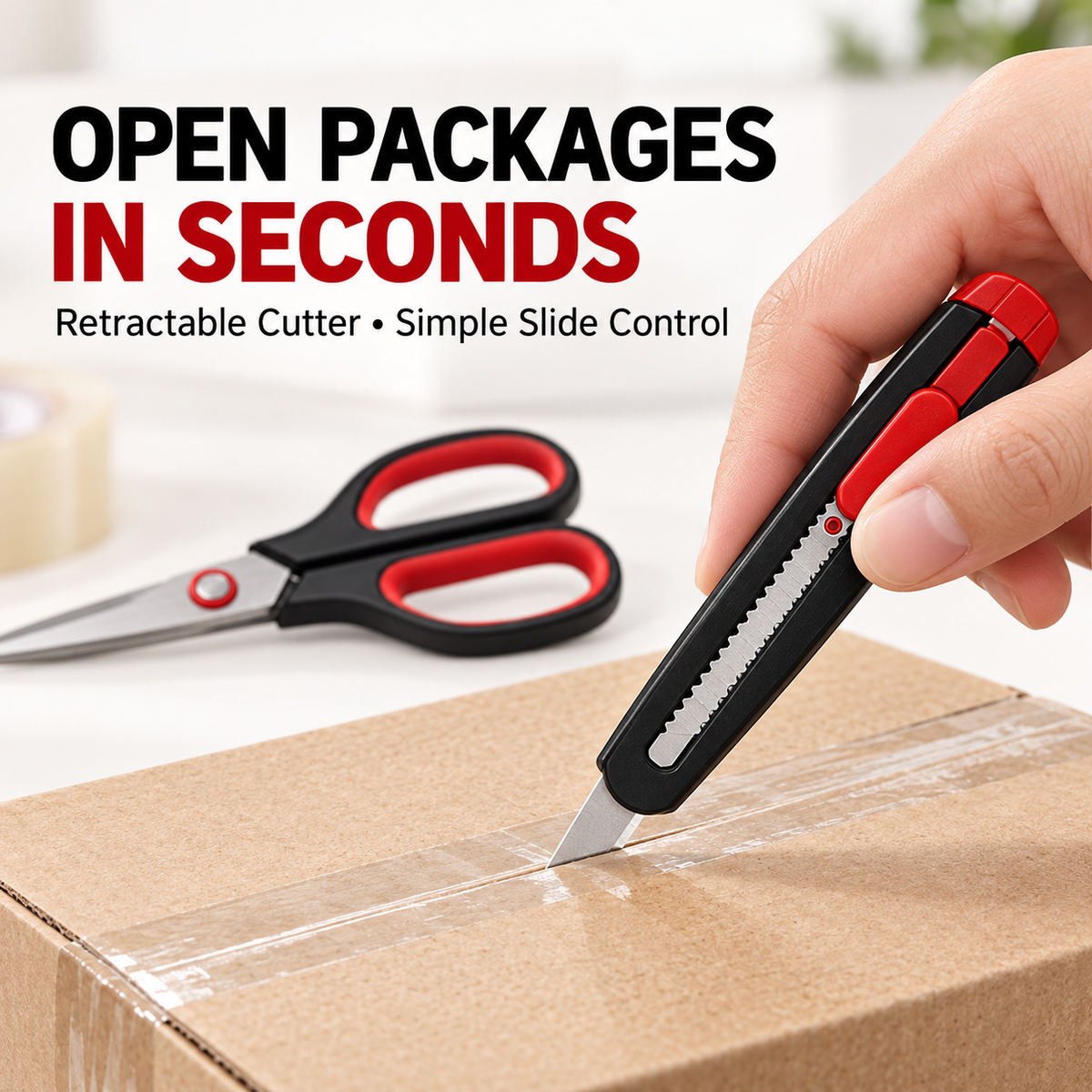 ✂️ 2-in-1 Anti-Adhesive Scissors & Box Cutter – Stainless Steel Multi Tool
