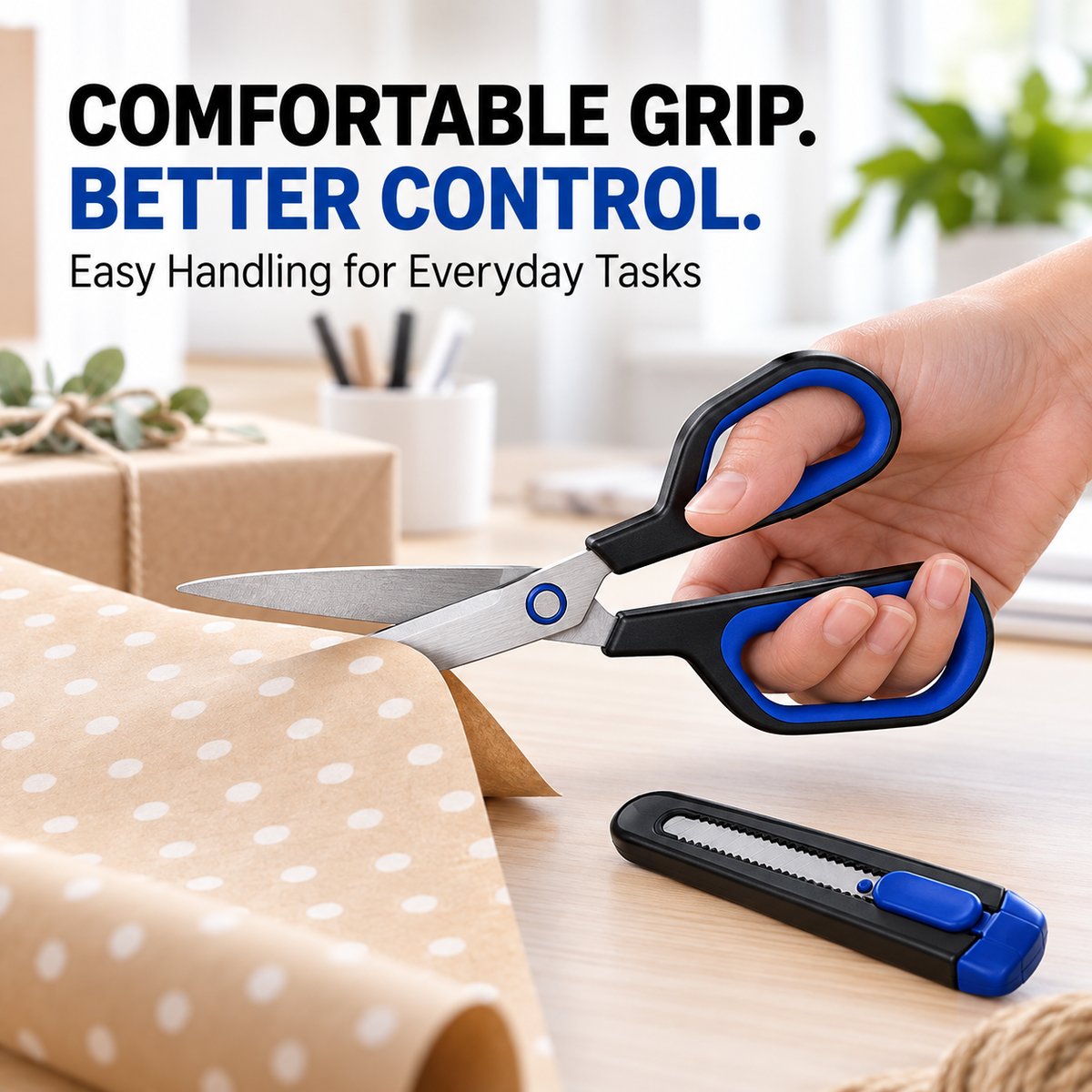 ✂️ 2-in-1 Anti-Adhesive Scissors & Box Cutter – Stainless Steel Multi Tool