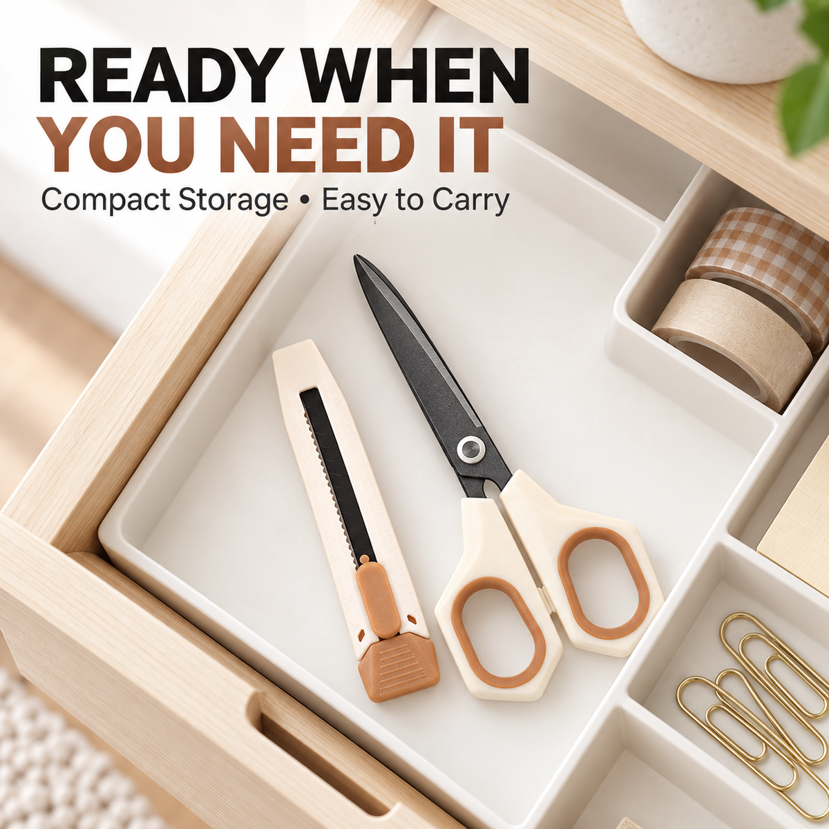 ✂️ 2-in-1 Anti-Adhesive Scissors & Box Cutter – Stainless Steel Multi Tool