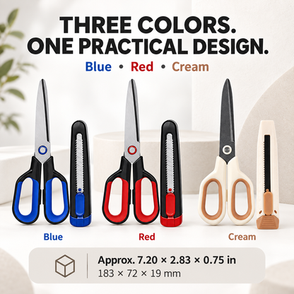 ✂️ 2-in-1 Anti-Adhesive Scissors & Box Cutter – Stainless Steel Multi Tool
