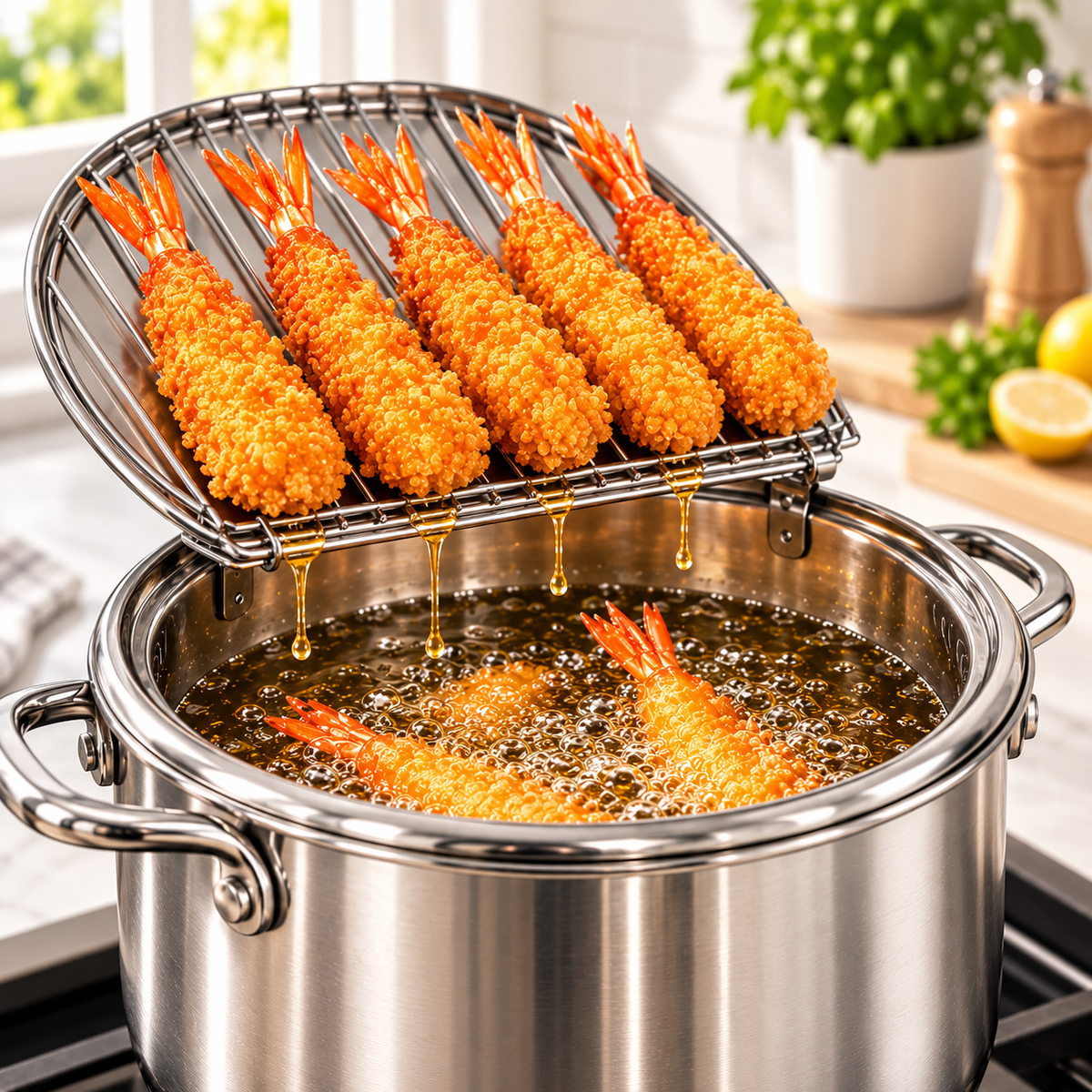 🍤 Stainless Steel Fryer Pot with Thermometer & Drain Rack – Crispy Frying Made Easier
