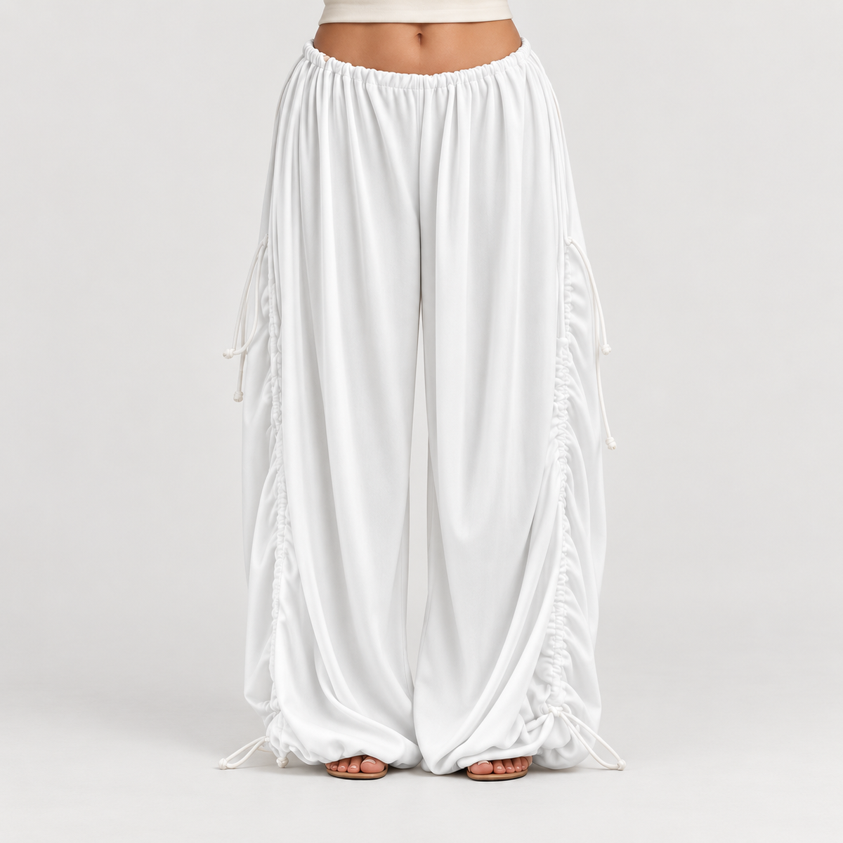 ✨ Adjustable Ruched Wide-Leg Pants – Oversized Drawstring Fit