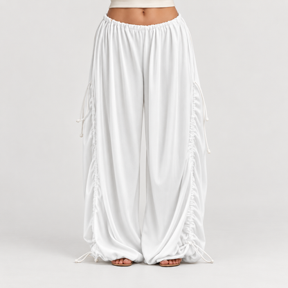 ✨ Adjustable Ruched Wide-Leg Pants – Oversized Drawstring Fit