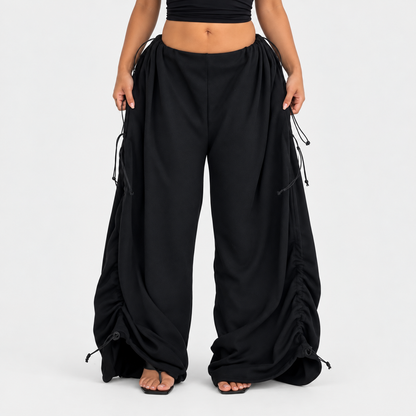 ✨ Adjustable Ruched Wide-Leg Pants – Oversized Drawstring Fit