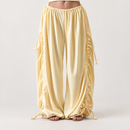 ✨ Adjustable Ruched Wide-Leg Pants – Oversized Drawstring Fit