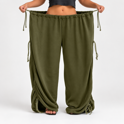 ✨ Adjustable Ruched Wide-Leg Pants – Oversized Drawstring Fit