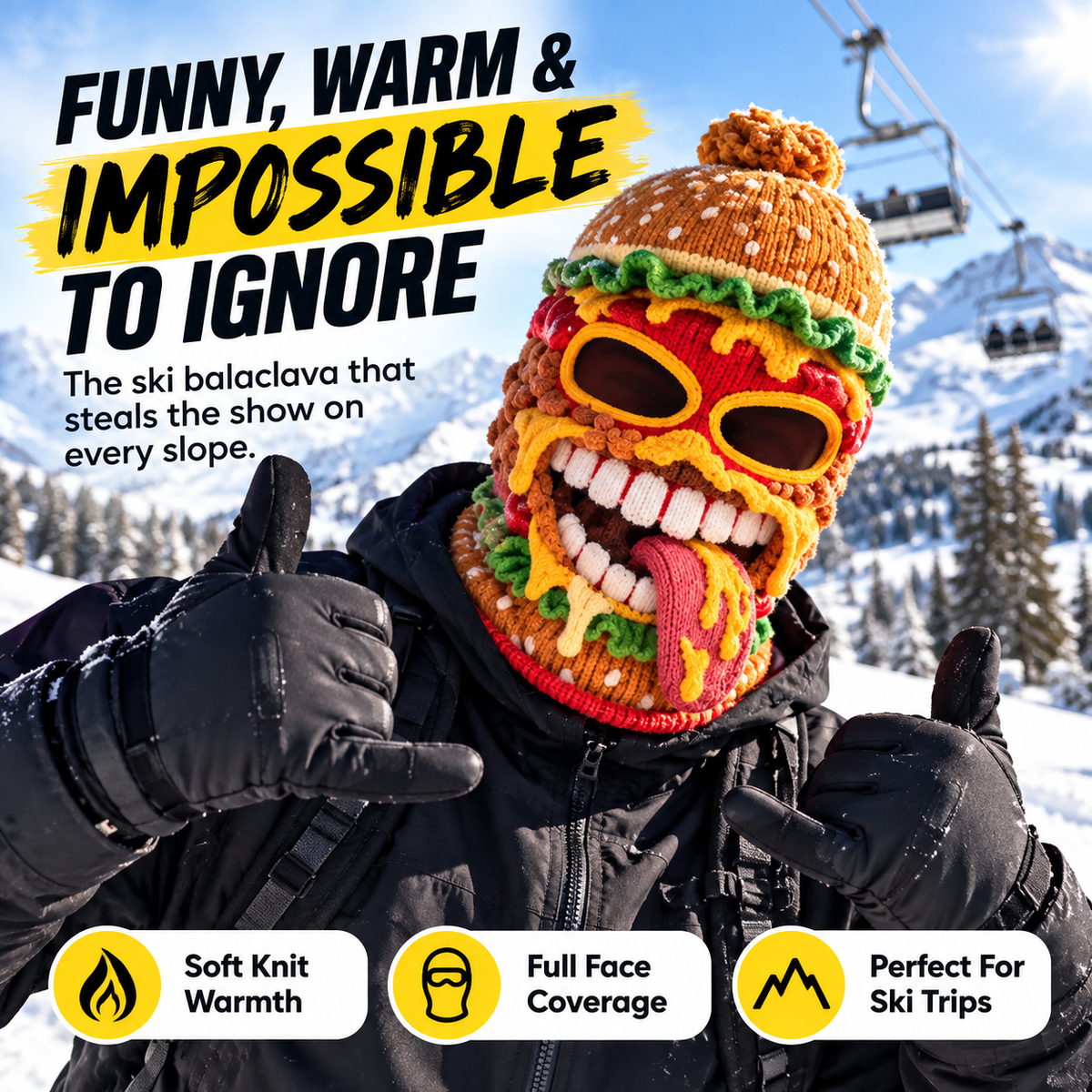 😂Funny Food Knit Balaclava – Warm Full-Face Ski Mask for Winter Adventures🍟