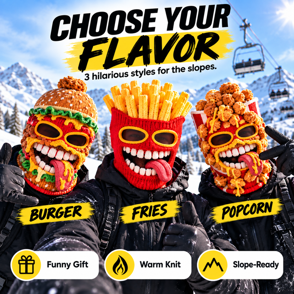 😂Funny Food Knit Balaclava – Warm Full-Face Ski Mask for Winter Adventures🍟