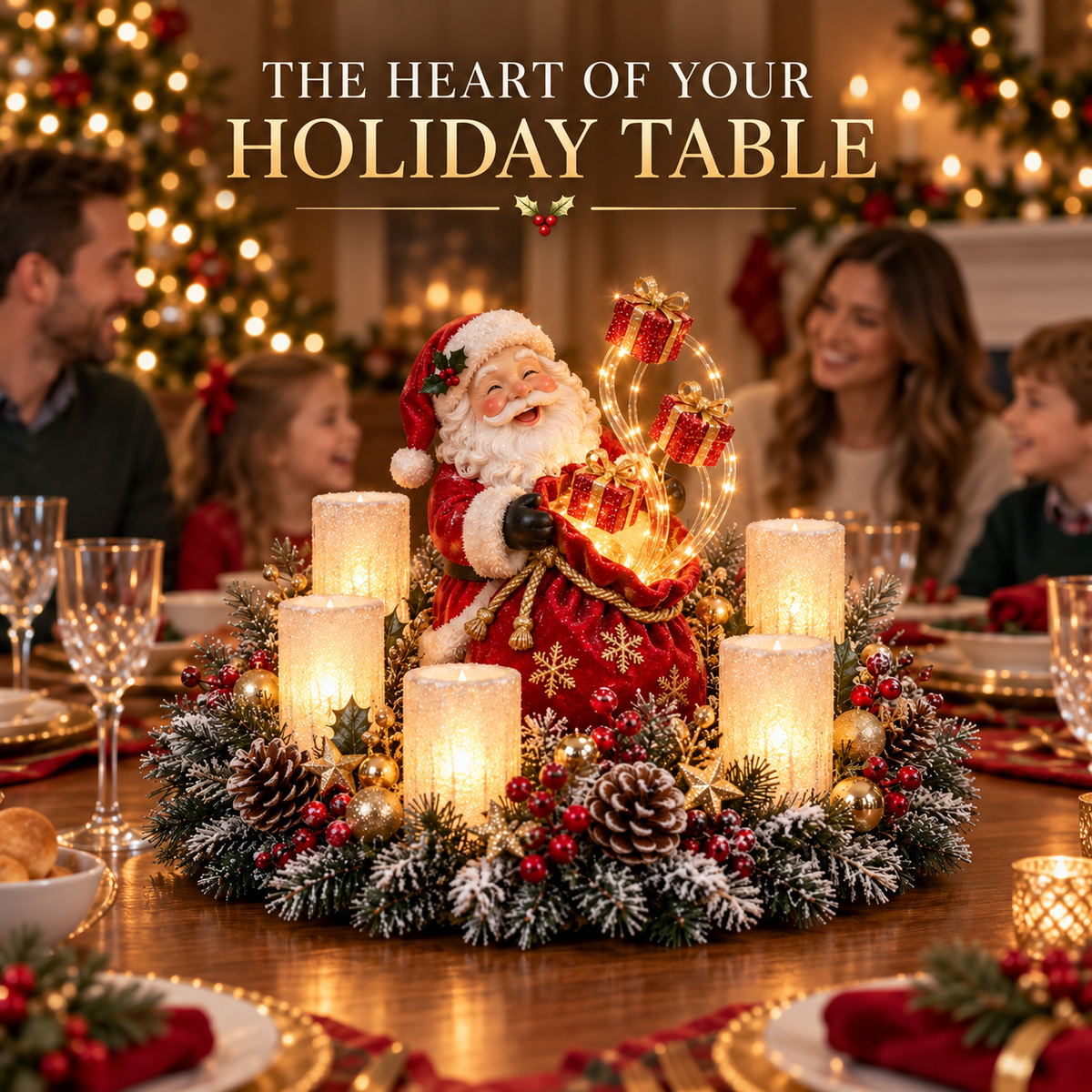 🎅🎄 Glowing Christmas Centerpiece with Warm Flameless Candlelight ✨🕯️
