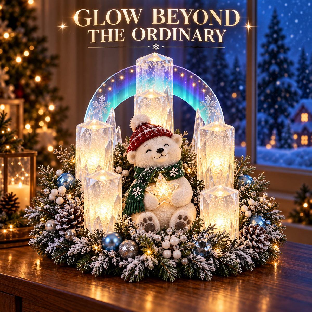 🎅🎄 Glowing Christmas Centerpiece with Warm Flameless Candlelight ✨🕯️