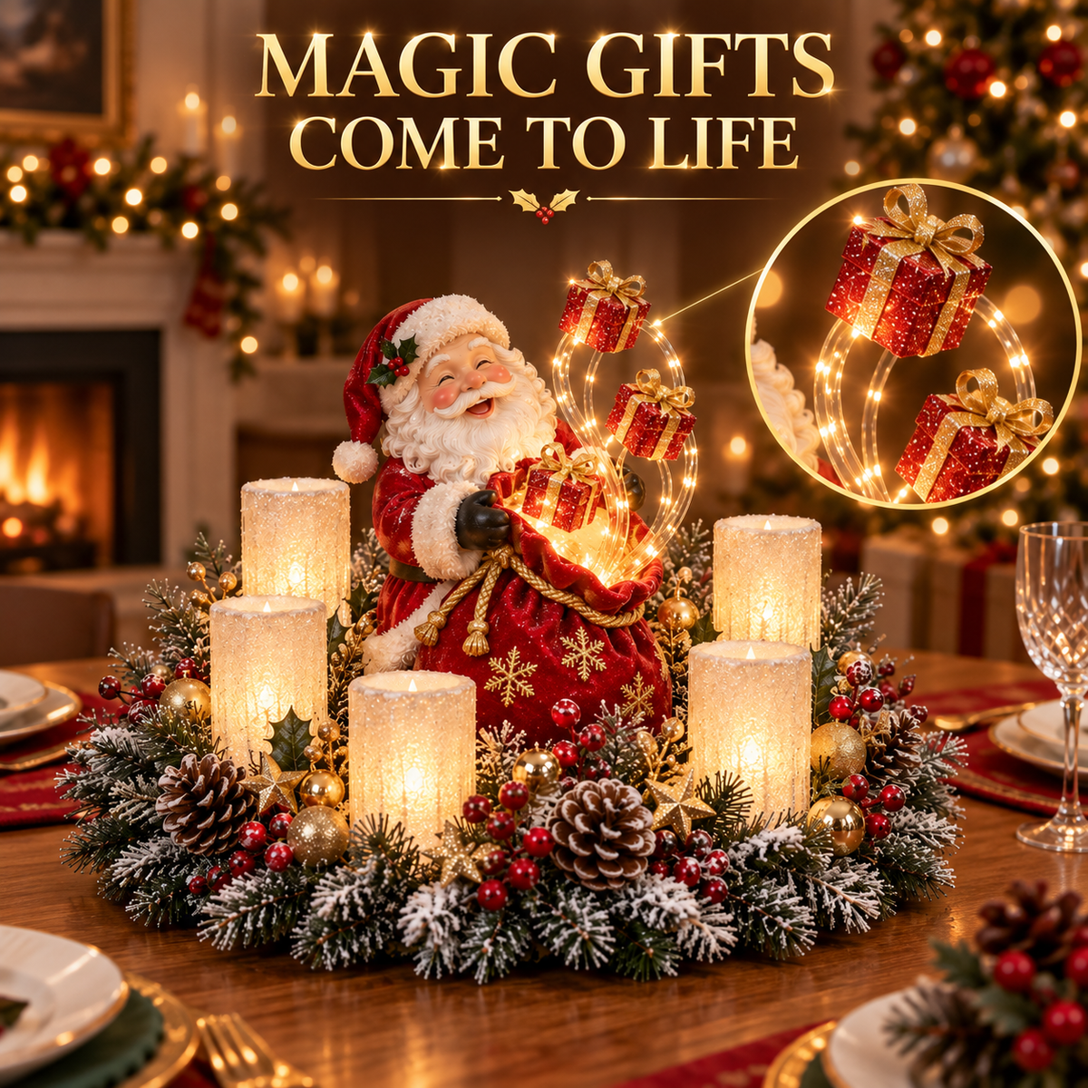 🎅🎄 Glowing Christmas Centerpiece with Warm Flameless Candlelight ✨🕯️