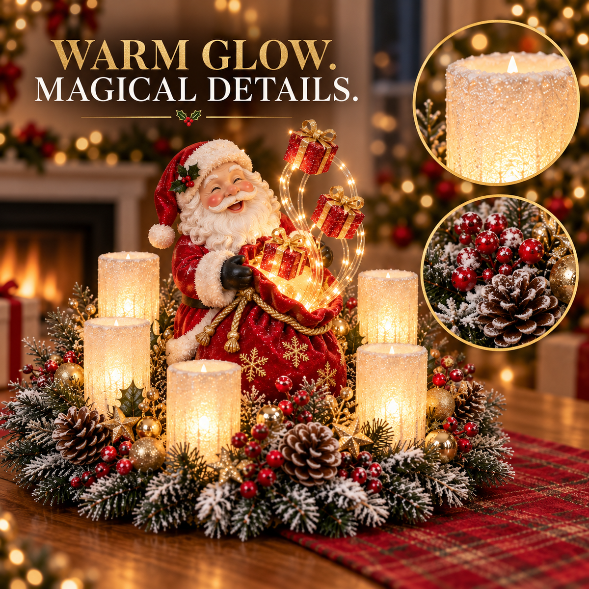 🎅🎄 Glowing Christmas Centerpiece with Warm Flameless Candlelight ✨🕯️