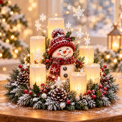 🎅🎄 Glowing Christmas Centerpiece with Warm Flameless Candlelight ✨🕯️